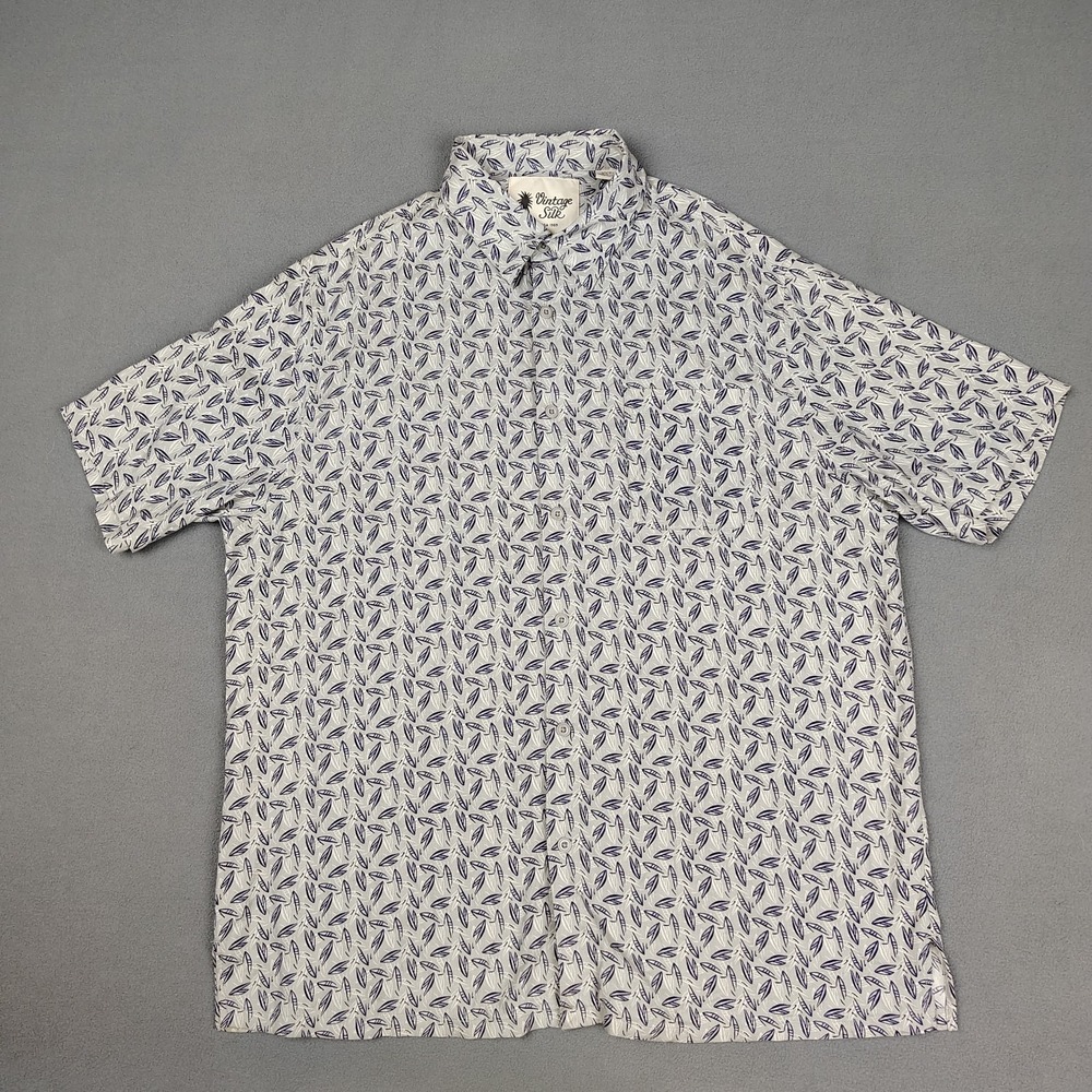 Vintage Silk 100% Silk Button Up Shirt Men 2XL Gray Casual Abstract Geometric - Picture 2 of 10